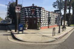 A building with many black and white squares on it